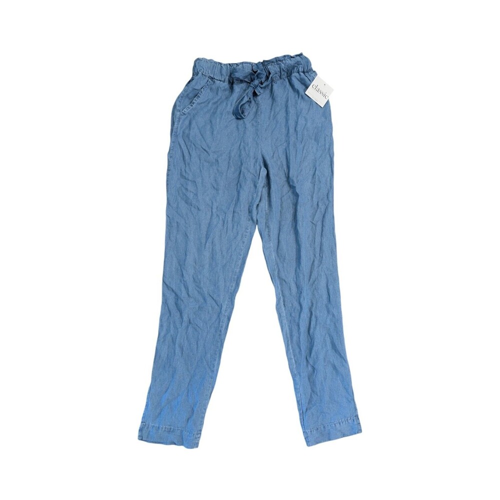 Classic Concepts Womens Pull On Pants Tie/Bow Size Sm Elastic Waist Blue